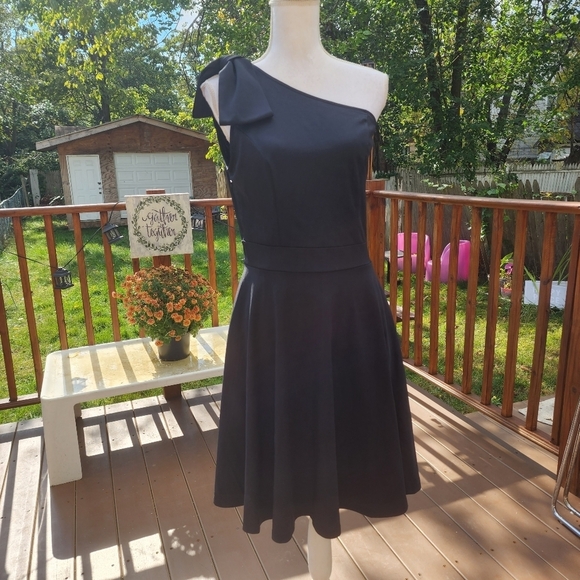 JASAMBAC Black Bow One Shoulder Cocktail Short Dress size M NWT - Picture 13 of 14
